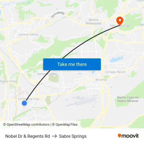 Nobel Dr & Regents Rd to Sabre Springs map