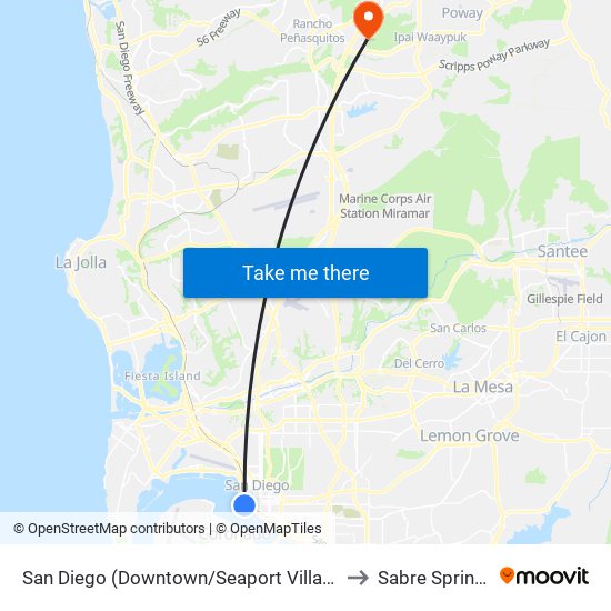 San Diego (Downtown/Seaport Village) to Sabre Springs map