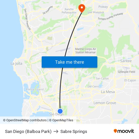 San Diego (Balboa Park) to Sabre Springs map