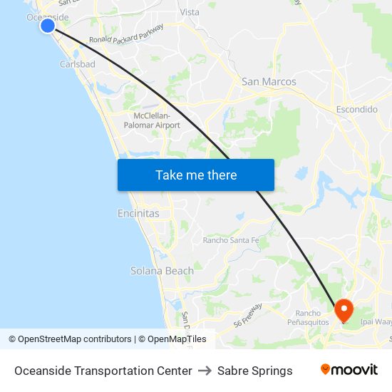 Oceanside Transportation Center to Sabre Springs map