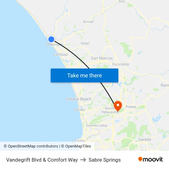 Vandegrift Blvd & Comfort Way to Sabre Springs map