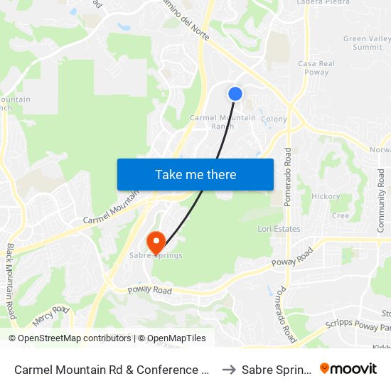 Carmel Mountain Rd & Conference Way to Sabre Springs map