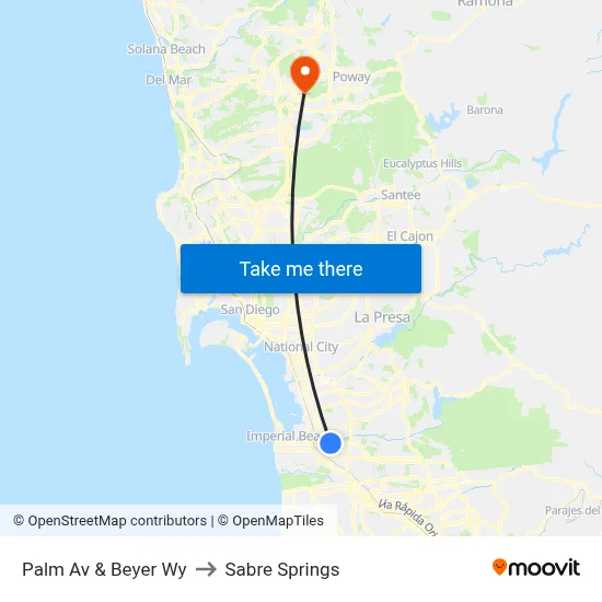 Palm Av & Beyer Wy to Sabre Springs map
