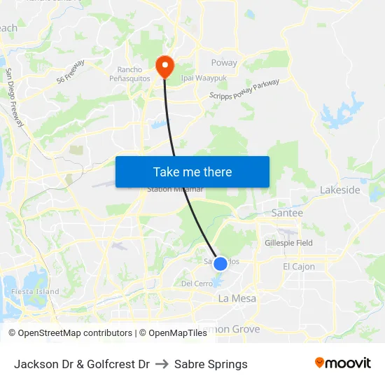 Jackson Dr & Golfcrest Dr to Sabre Springs map