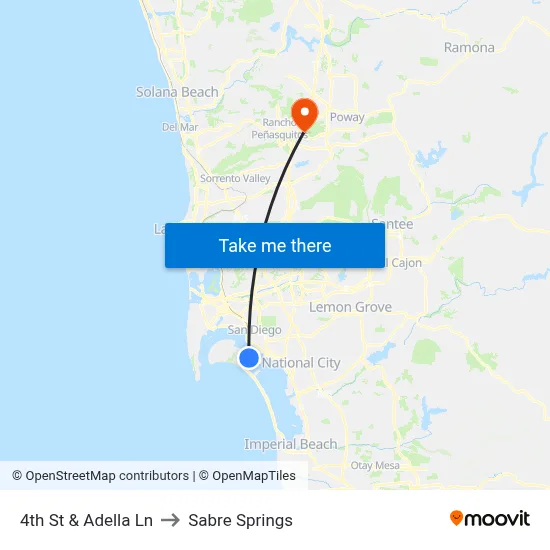 4th St & Adella Ln to Sabre Springs map