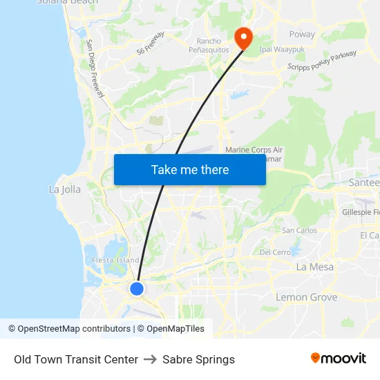 Old Town Transit Center to Sabre Springs map