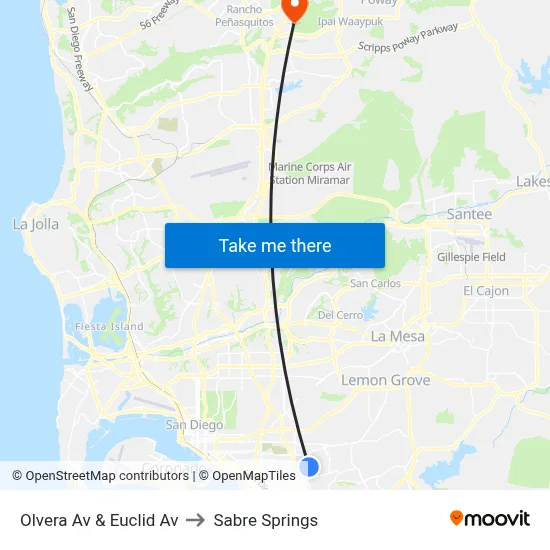 Olvera Av & Euclid Av to Sabre Springs map
