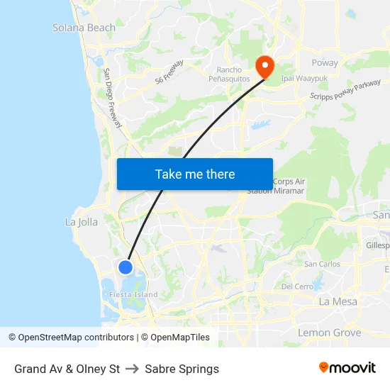 Grand Av & Olney St to Sabre Springs map