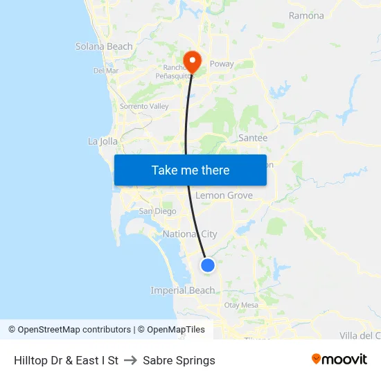 Hilltop Dr & East I St to Sabre Springs map