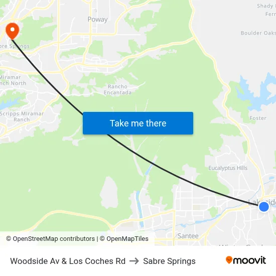 Woodside Av & Los Coches Rd to Sabre Springs map