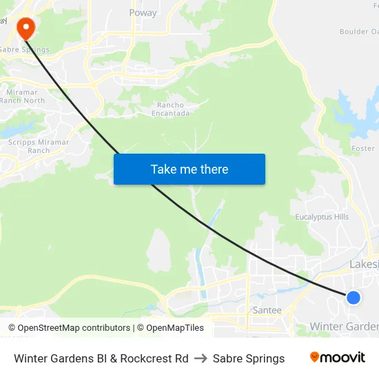 Winter Gardens Bl & Rockcrest Rd to Sabre Springs map