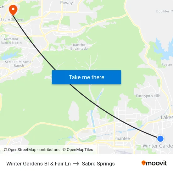 Winter Gardens Bl & Fair Ln to Sabre Springs map