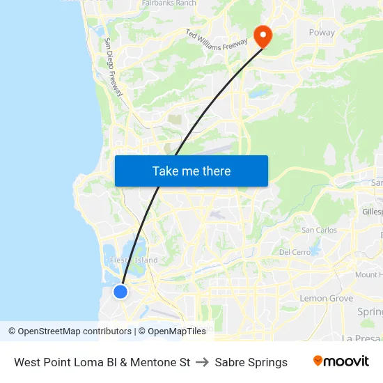 West Point Loma Bl & Mentone St to Sabre Springs map