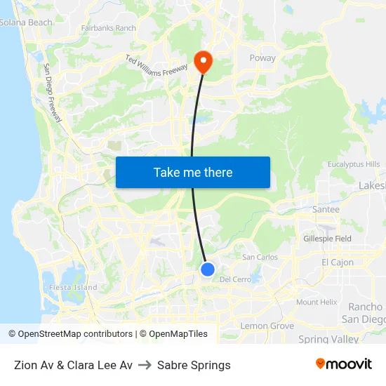 Zion Av & Clara Lee Av to Sabre Springs map