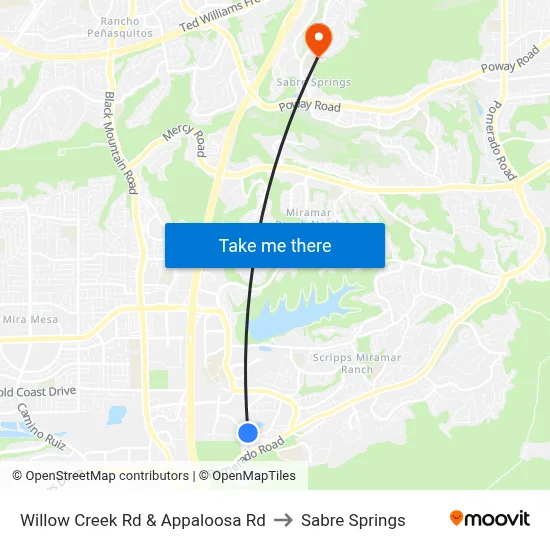 Willow Creek Rd & Appaloosa Rd to Sabre Springs map