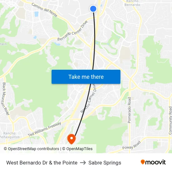 West Bernardo Dr & the Pointe to Sabre Springs map