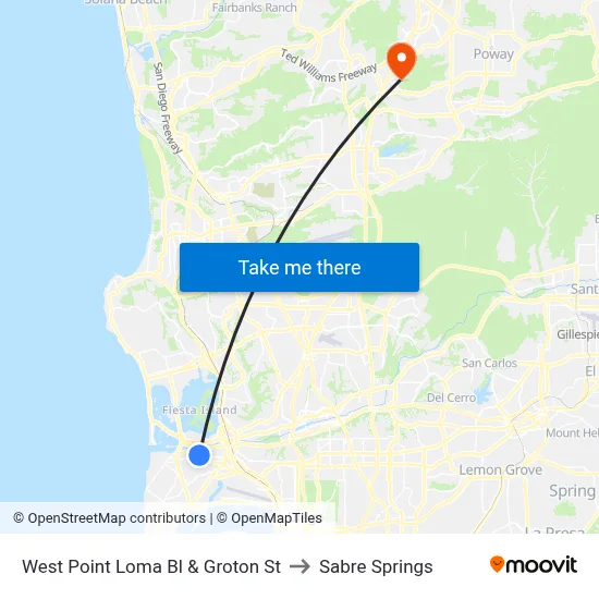 West Point Loma Bl & Groton St to Sabre Springs map