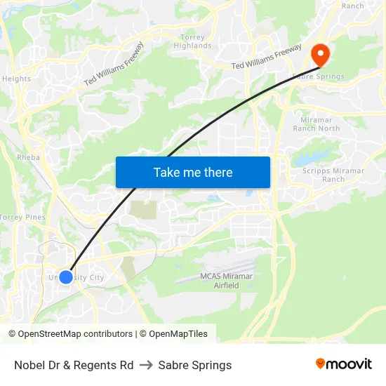 Nobel Dr & Regents Rd to Sabre Springs map