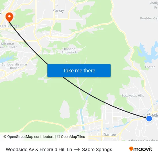 Woodside Av & Emerald Hill Ln to Sabre Springs map
