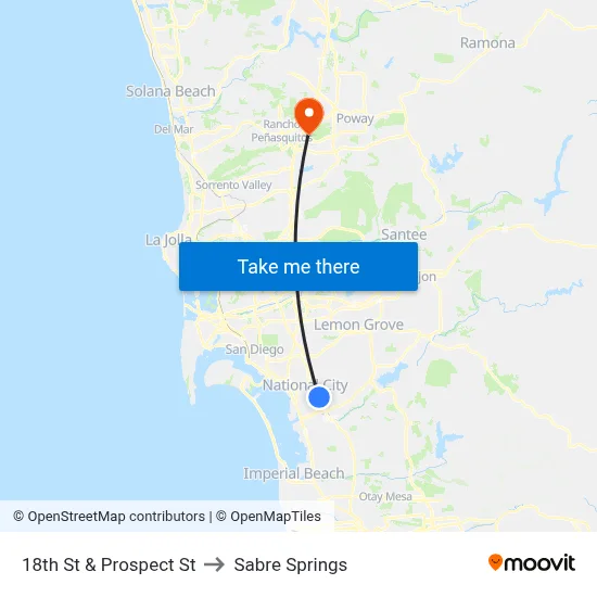 18th St & Prospect St to Sabre Springs map