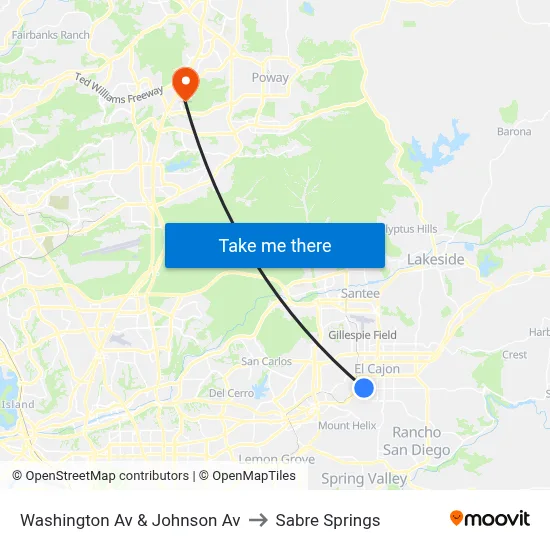 Washington Av & Johnson Av to Sabre Springs map