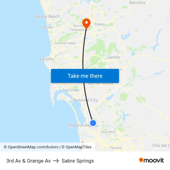 3rd Av & Orange Av to Sabre Springs map