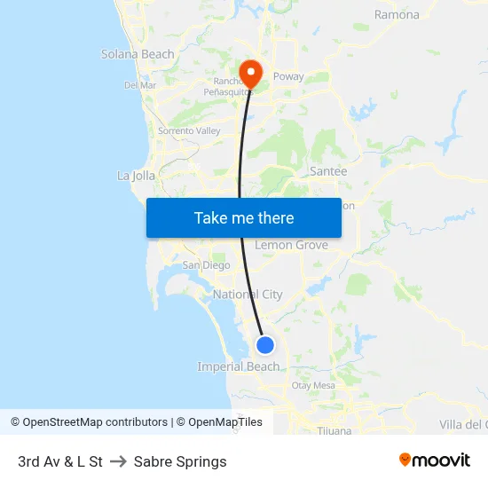 3rd Av & L St to Sabre Springs map