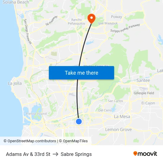 Adams Av & 33rd St to Sabre Springs map