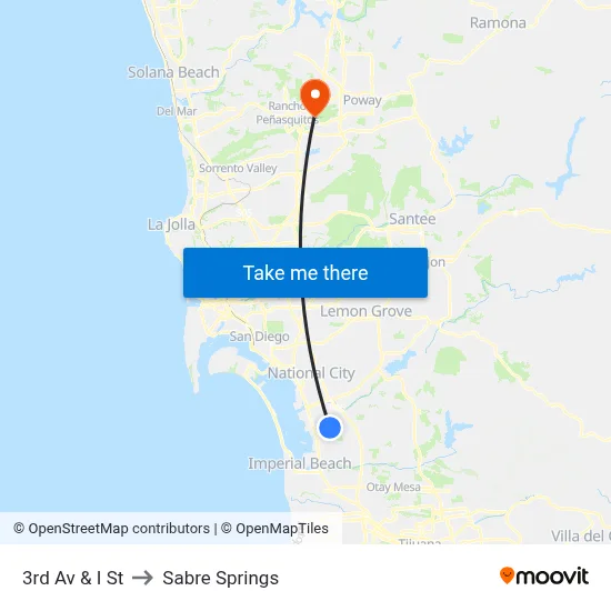 3rd Av & I St to Sabre Springs map
