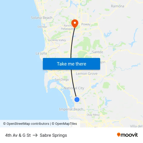4th Av & G St to Sabre Springs map