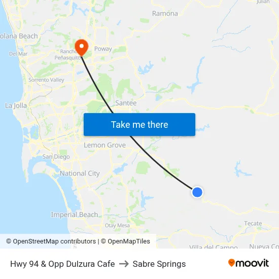 Hwy 94 & Opp Dulzura Cafe to Sabre Springs map