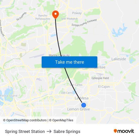 Spring Street Station to Sabre Springs map