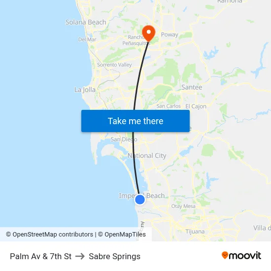 Palm Av & 7th St to Sabre Springs map