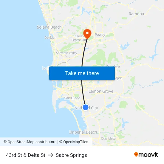 43rd St & Delta St to Sabre Springs map