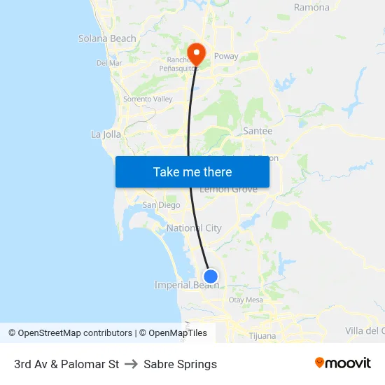 3rd Av & Palomar St to Sabre Springs map