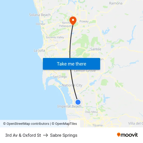 3rd Av & Oxford St to Sabre Springs map
