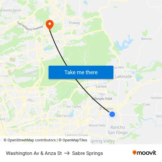 Washington Av & Anza St to Sabre Springs map