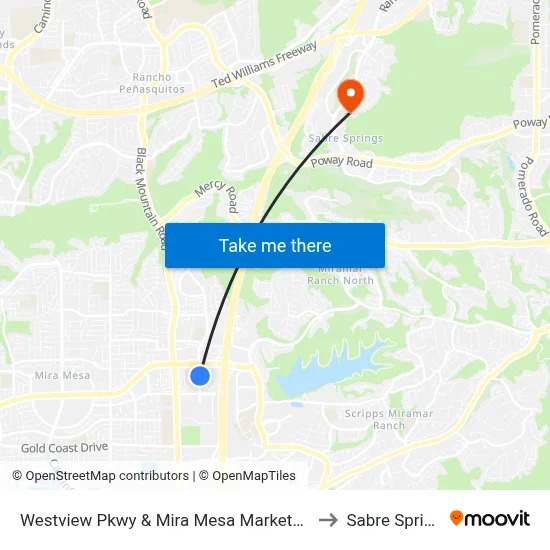 Westview Pkwy & Mira Mesa Marketcenter to Sabre Springs map