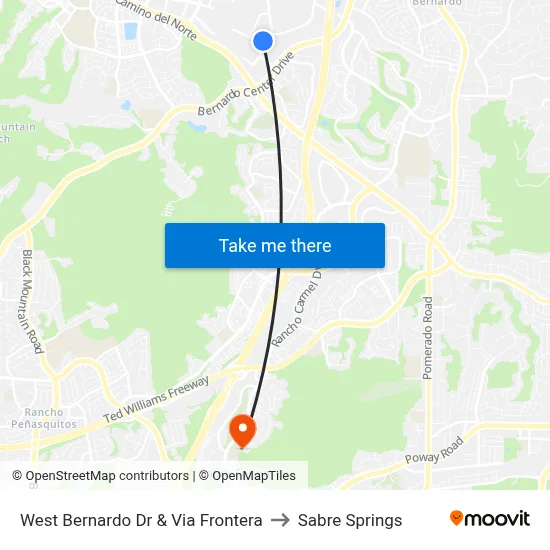 West Bernardo Dr & Via Frontera to Sabre Springs map