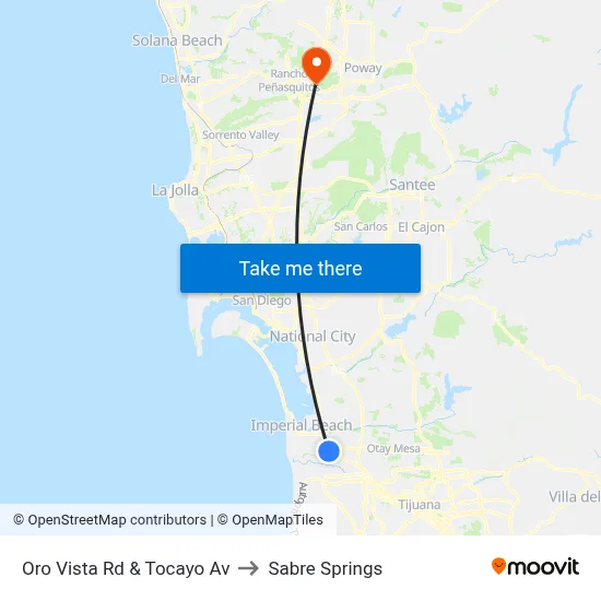 Oro Vista Rd & Tocayo Av to Sabre Springs map