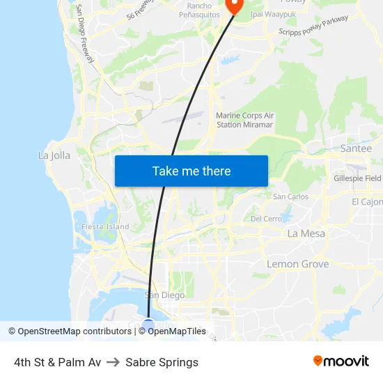 4th St & Palm Av to Sabre Springs map
