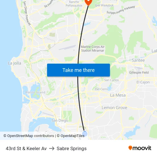 43rd St & Keeler Av to Sabre Springs map