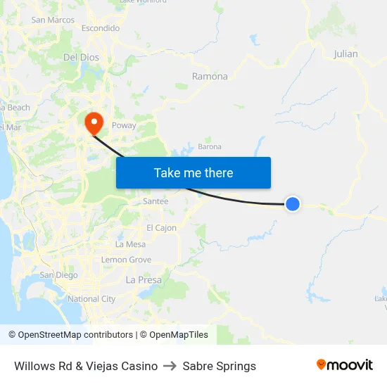 Willows Rd & Viejas Casino to Sabre Springs map