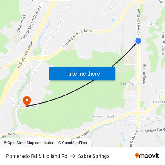 Pomerado Rd & Holland Rd to Sabre Springs map