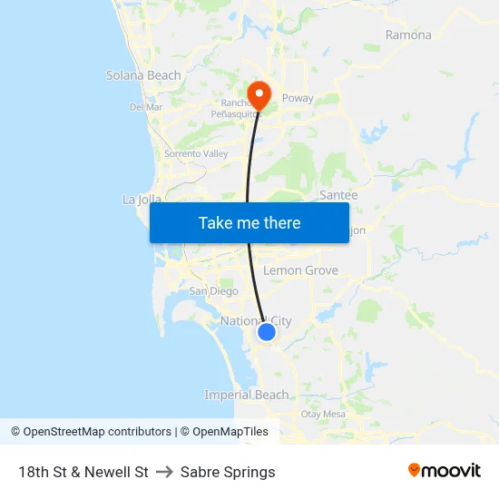 18th St & Newell St to Sabre Springs map