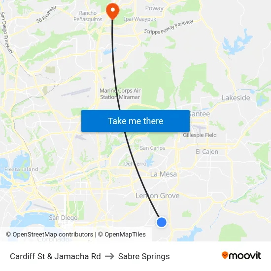 Cardiff St & Jamacha Rd to Sabre Springs map