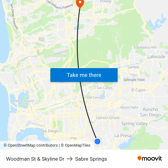 Woodman St & Skyline Dr to Sabre Springs map