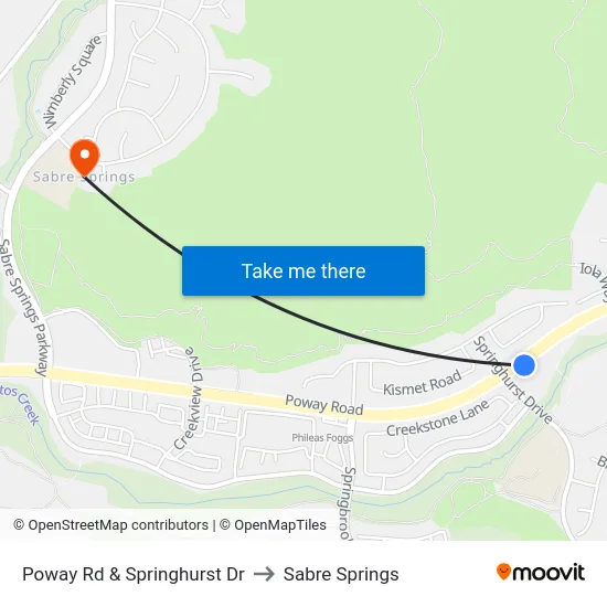 Poway Rd & Springhurst Dr to Sabre Springs map