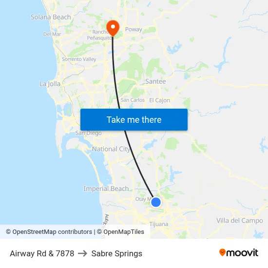 Airway Rd & 7878 to Sabre Springs map