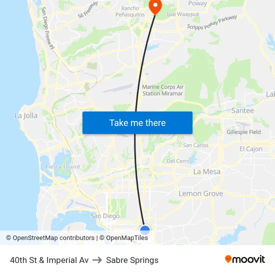 40th St & Imperial Av to Sabre Springs map